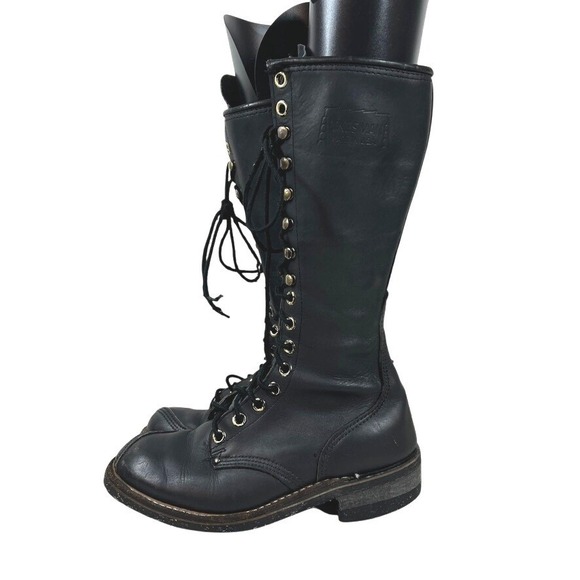 Carolina Lineman Boots Mens 8 Black Logger Leather Tall Lace Up Logger Gorpcore - Picture 1 of 16